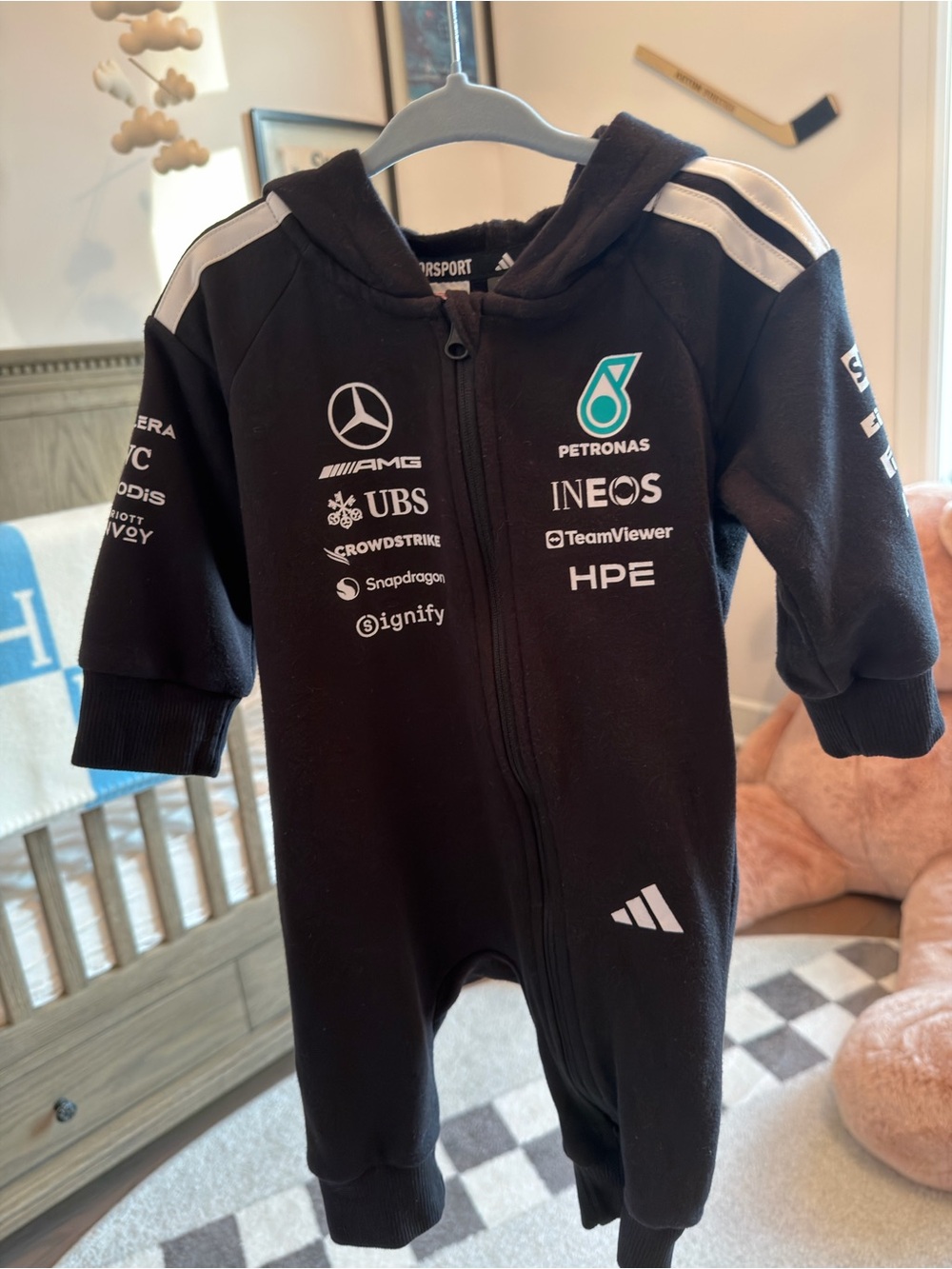 adidas Black Mercedes-AMG Petronas Hooded Baby One-Piece